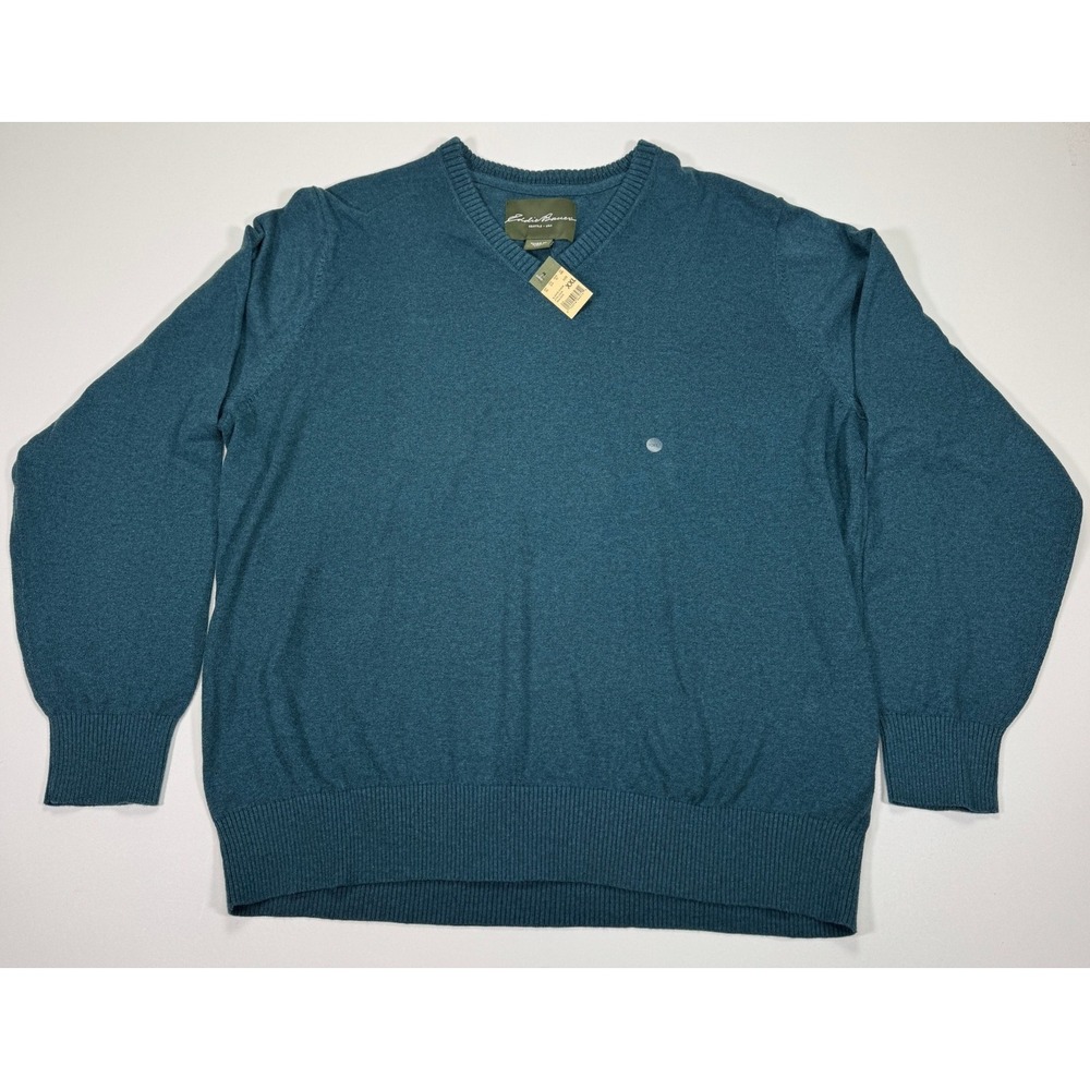 Eddie Bauer Mens XXL Peacock Cotton Cashmere‎ Blend V Neck Pullover Sweater NWT